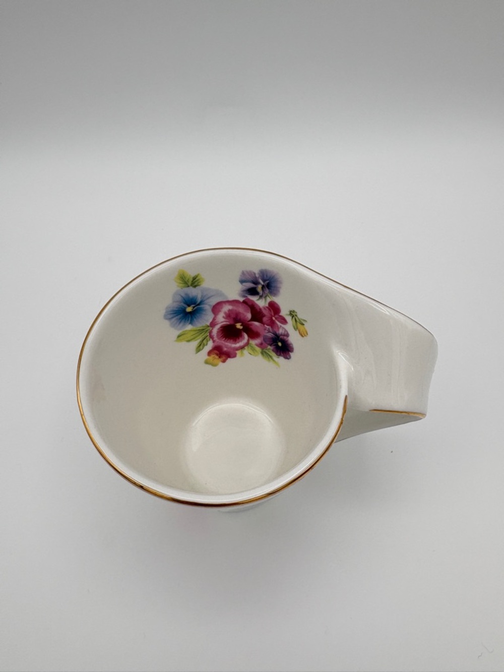 Adeline Fine Porcelain Teacup Saucer Spoon Set Pansy Gold Trim 3pc - Picture 10 of 15